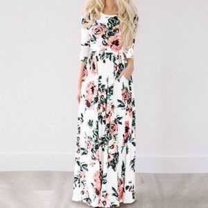 Women’s Gathered Waist Floral Loose Maxi Dress